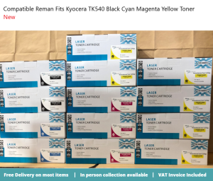 Compatible Reman Fits Kyocera TK540 Black Cyan Magenta Yellow Toner Cartridges