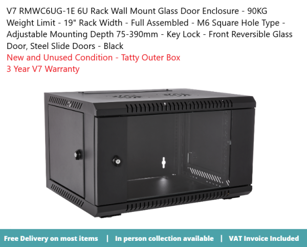 V7 6U RACK WALL MOUNT ENCLOSURE LOCKING GLASS DOOR 450MM