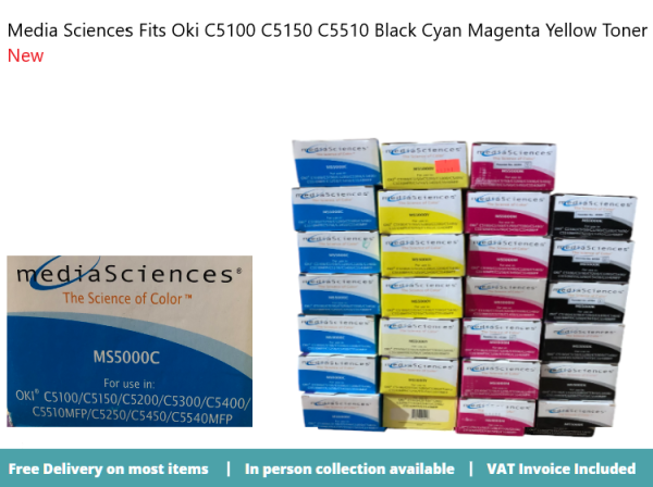 Media Sciences Fits Oki C5100 C5150 C5510 Black Cyan Magenta Yellow Toner