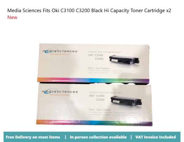 Media Sciences Fits Oki C3100 C3200 Black Hi Capacity Toner Cartridge
