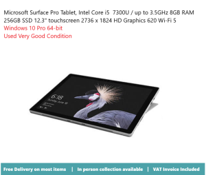 MICROSOFT Surface Pro 12.3" i5 7300U 2.6GHz  8GB 256GB W10P FJY-00002