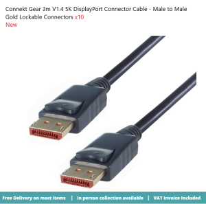 Connekt Gear  3M 5K Display Port  Male To Male Gold Lockable Connectors x 10