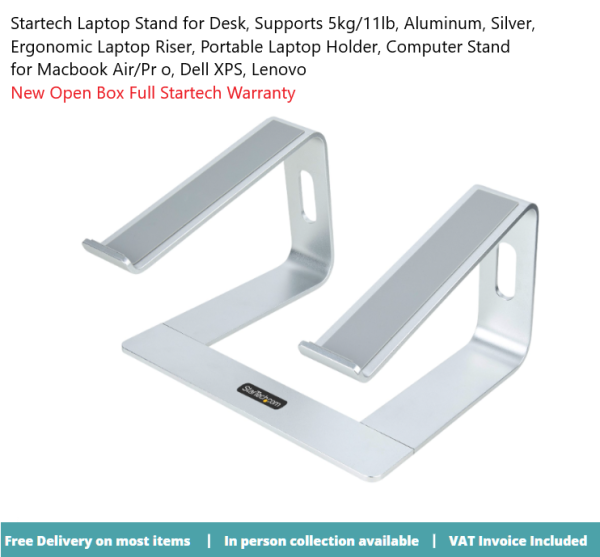 StarTech Laptop Stand for Desk, 5kg/11lb, Aluminum, Silver, Ergonomic - Notebook stand - 13" - 17" - silver