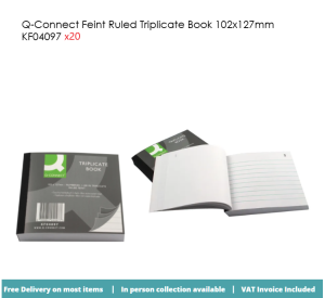 Q-Connect Feint Ruled Triplicate Book 102x127mm KF04097 x20