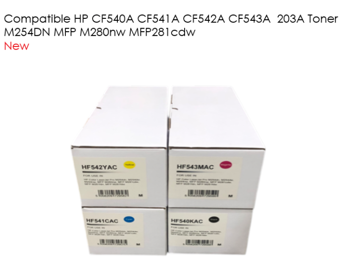 Toner HP Compatible Fits CF540A CF541A CF542A CF543A 203A M254DN - Image 2