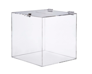 Ballot Raffle Vote Donation Box Lockable Cubic With a lock  2 keys Clear 300mm